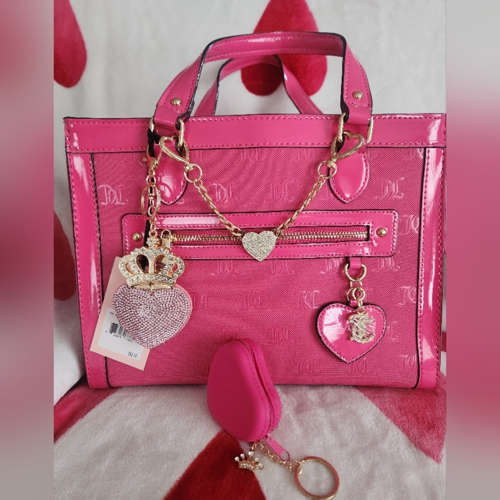 BUNDLE Juicy Couture Nail It Tote-Hot Pink, Coin Purse